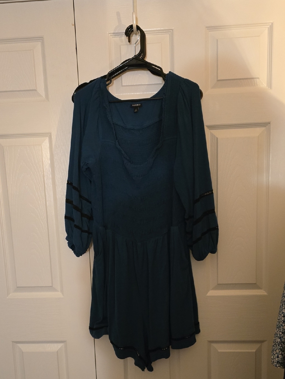 torrid Teal Blue V-Neck Romper with Sleeve Trim